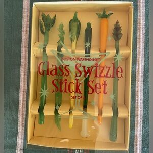Boston Warehouse Vegetable Glass Swizzle Sticks, Set of 6